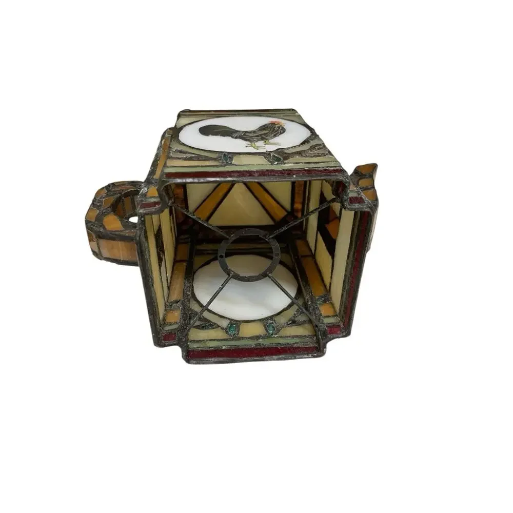 Vintage Tiffany Style Stained‎ Glass Rooster Teapot Lamp Farmhouse Art Deco